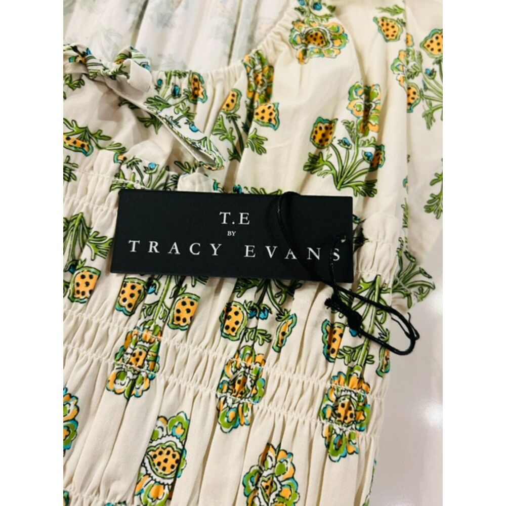 Tracy Evans NWT Floral Smocked Maxi Dress Cotton Flutter Sleeve Medium - Picture 7 of 10